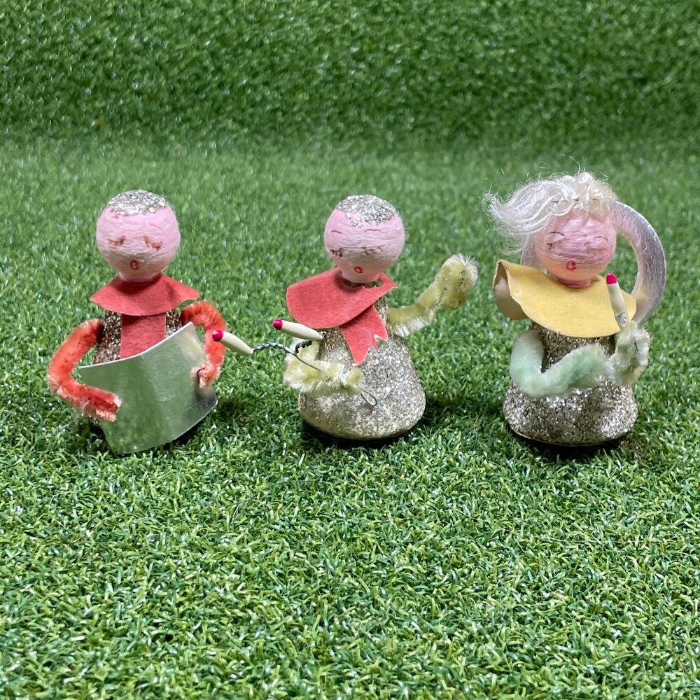Vintage Mid-Century Spun Cotton Japanese Miniature Christmas Choir Figurine Lot